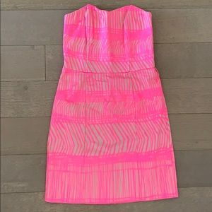H&M Hot Pink and Tan Strapless Mini Dress